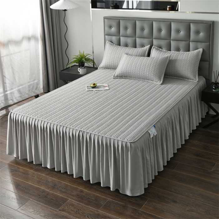 91家纺网 家纺一手货源 找家纺 鑫钰 2024新款10mm加厚天丝乳胶凉席床裙款 床裙款-淡雅灰