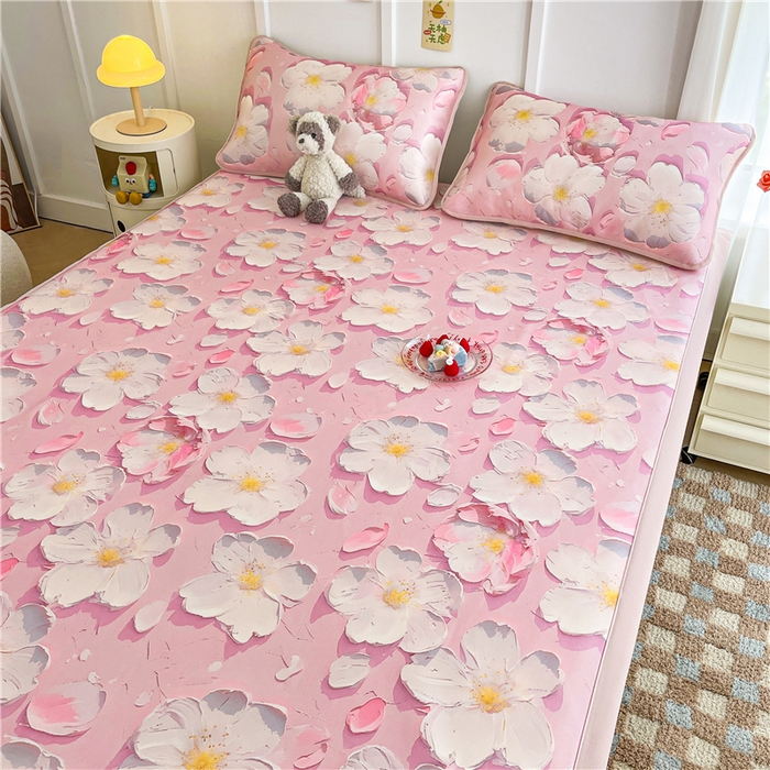 91家纺网 家纺一手货源 找家纺 喜居 2024新款A类凉感冰丝凉席 桃花朵朵