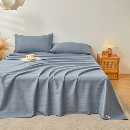 居眠 2024新款A类全棉老粗布印花单品床单 蓝灰