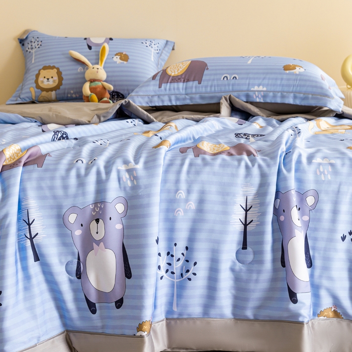 91家纺网 家纺一手货源 找家纺 2024新A类40S天丝莫代尔夏被四件套竹纤维凉感空调被卡通儿童夏凉被被子被芯森林精灵