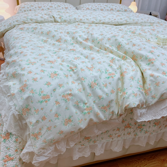 91家纺网 家纺一手货源 找家纺 暖居 2024新款砂洗棉花被套全棉床盖四件套绗缝夹棉纯棉床盖三件套 木兮