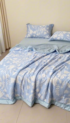 91家纺网 家纺一手货源 找家纺 2024新A类40S天丝莫代尔夏被四件套竹纤维凉感空调被卡通儿童夏凉被被子被芯摩卡猫-蓝