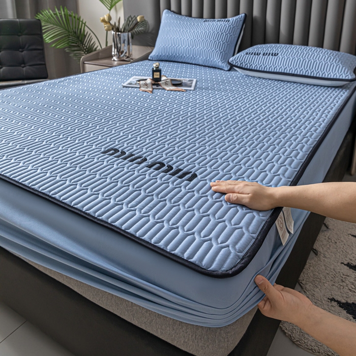 91家纺网 家纺一手货源 找家纺 鑫钰 2024新款mimi款原棉大豆床笠 minmin-宾利蓝