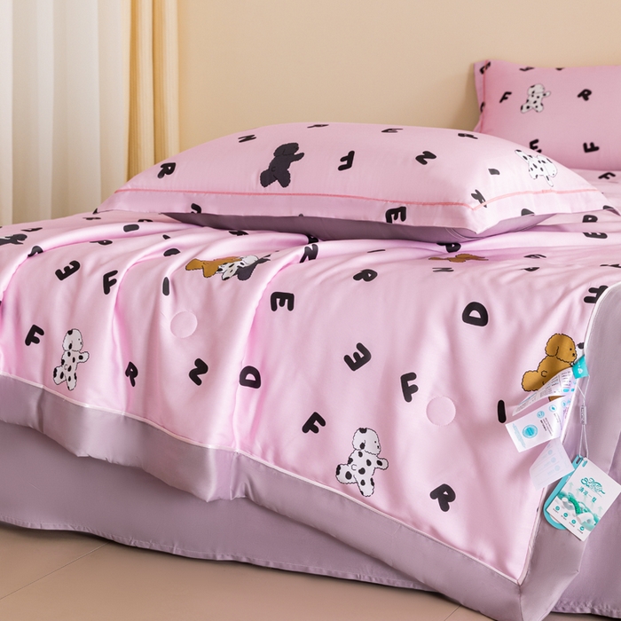 91家纺网 家纺一手货源 找家纺 2024新A类40S天丝莫代尔夏被四件套竹纤维凉感空调被卡通儿童夏凉被被子被芯贴贴狗