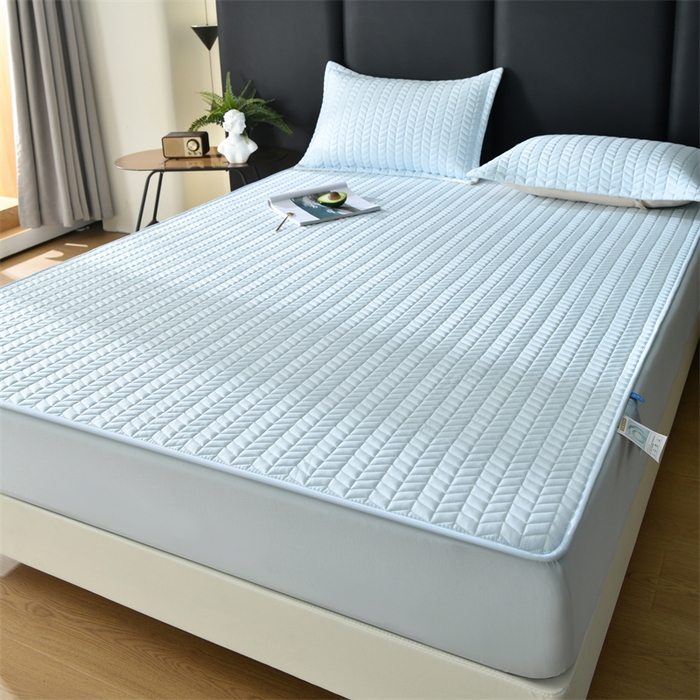 91家纺网 家纺一手货源 找家纺 鑫钰 2024新款10mm加厚天丝乳胶凉席床笠款 天空蓝