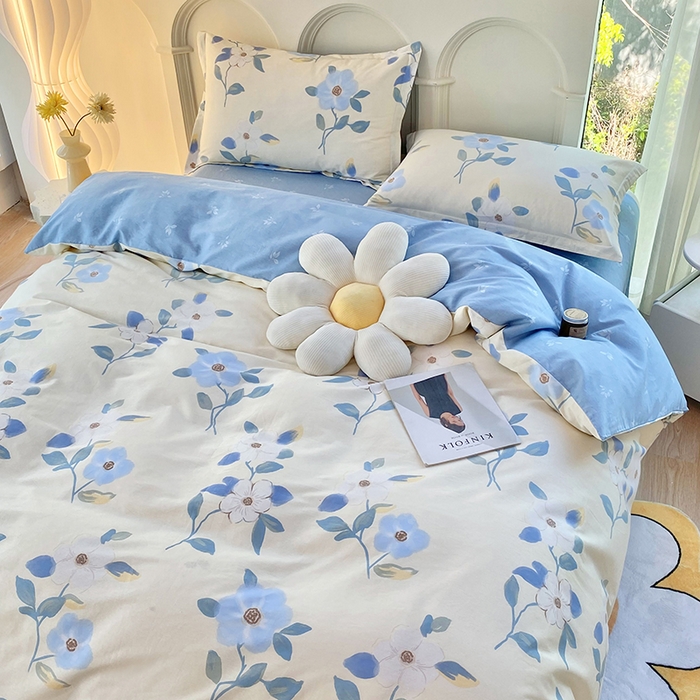 91家纺网 家纺一手货源 找家纺 珂博家纺 2024新款轻柔感全棉印花纯棉四件套 蓝色花海