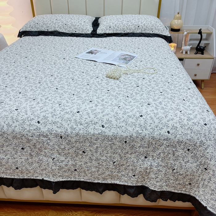 91家纺网 家纺一手货源 找家纺 暖居 2024新款砂洗棉花被套全棉床盖四件套绗缝夹棉纯棉床盖三件套 南法假日