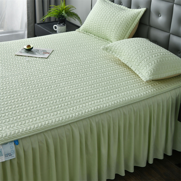91家纺网 家纺一手货源 找家纺 鑫钰 2024新款10mm加厚天丝乳胶凉席床裙款 床裙款-清新绿