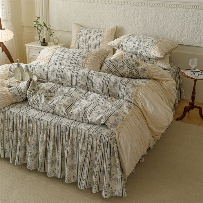 91家纺网 家纺一手货源 找家纺 婳庭家居 2024新款法式全棉四件套 浅薇