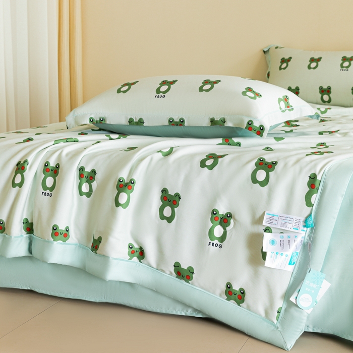 91家纺网 家纺一手货源 找家纺 2024新A类40S天丝莫代尔夏被四件套竹纤维凉感空调被卡通儿童夏凉被被子被芯小小青蛙