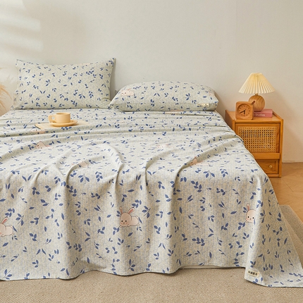 居眠 2024新款A类全棉老粗布印花单品床单 丛林兔