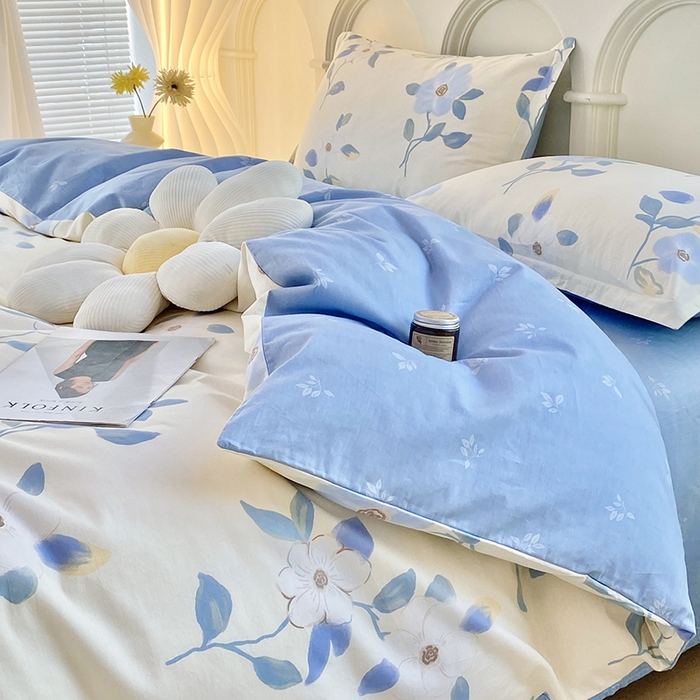 91家纺网 家纺一手货源 找家纺 珂博家纺 2024新款轻柔感全棉印花单品四件套系列-单床单单床笠 蓝色花海