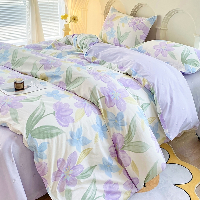 91家纺网 家纺一手货源 找家纺 珂博家纺 2024新款轻柔感全棉印花单品四件套系列-单床单单床笠 花开少女