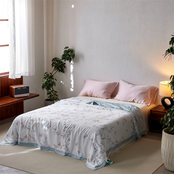 91家纺网 家纺一手货源 找家纺 安莱生活 2024新款莱赛尔天丝50支宽边工艺款单夏被被子被芯 青雅