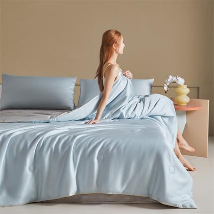 91家纺网 家纺一手货源 找家纺 （总）佳汐蓝 2024新款高支高密兰精天丝纯色双拼夏被四件套