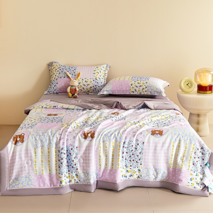 91家纺网 家纺一手货源 找家纺 2024新A类40S天丝莫代尔夏被四件套竹纤维凉感空调被卡通儿童夏凉被被子被芯碎花小熊