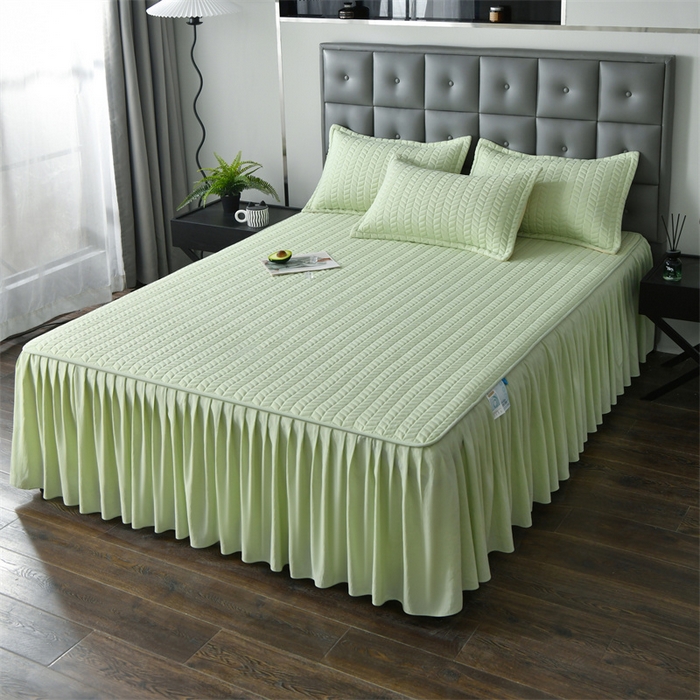 91家纺网 家纺一手货源 找家纺 鑫钰 2024新款10mm加厚天丝乳胶凉席床裙款 床裙款-清新绿
