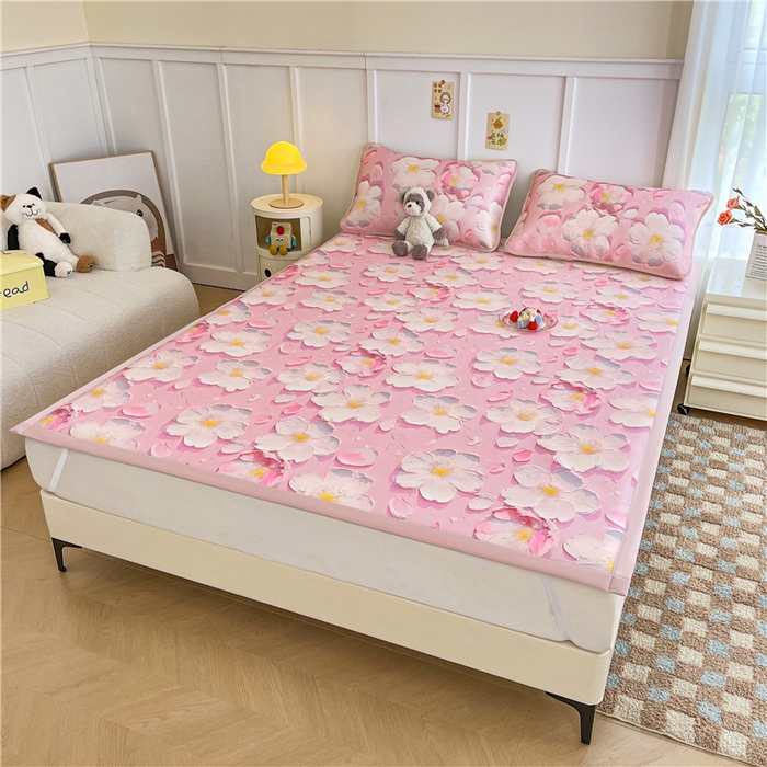 91家纺网 家纺一手货源 找家纺 喜居 2024新款A类凉感冰丝凉席 桃花朵朵