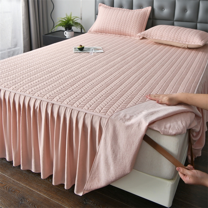 91家纺网 家纺一手货源 找家纺 鑫钰 2024新款10mm加厚天丝乳胶凉席床裙款 床裙款-少女粉