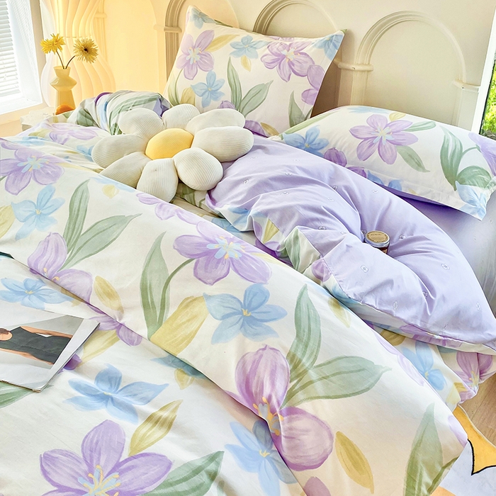 91家纺网 家纺一手货源 找家纺 珂博家纺 2024新款轻柔感全棉印花纯棉四件套 花开少女