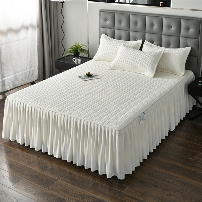 91家纺网 家纺一手货源 找家纺 鑫钰 2024新款10mm加厚天丝乳胶凉席床裙款 床裙款-冰川白