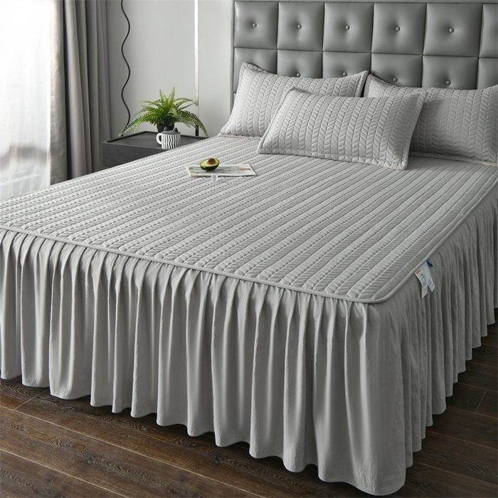 91家纺网 家纺一手货源 找家纺 鑫钰 2024新款10mm加厚天丝乳胶凉席床裙款 床裙款-淡雅灰