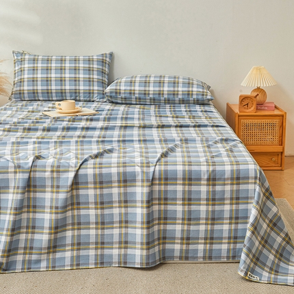 居眠 2024新款A类全棉老粗布印花单品床单 海潮格 蓝