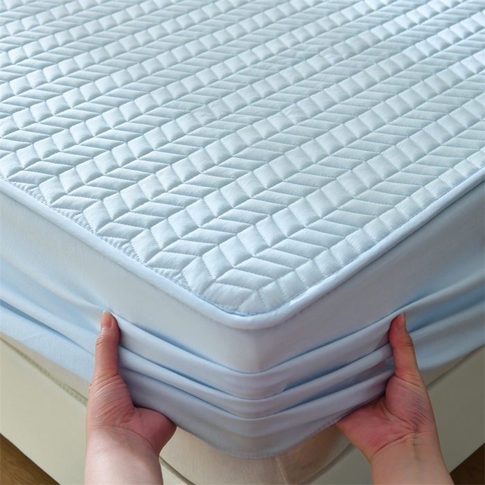 91家纺网 家纺一手货源 找家纺 鑫钰 2024新款10mm加厚天丝乳胶凉席床笠款 天空蓝