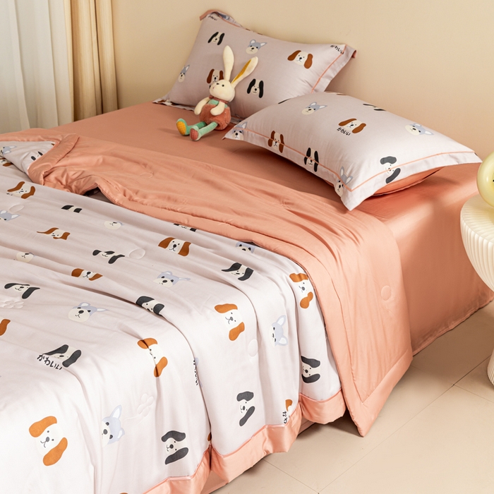 91家纺网 家纺一手货源 找家纺 2024新A类40S天丝莫代尔夏被四件套竹纤维凉感空调被卡通儿童夏凉被被子被芯布莱克