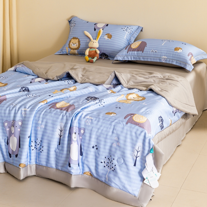 91家纺网 家纺一手货源 找家纺 2024新A类40S天丝莫代尔夏被四件套竹纤维凉感空调被卡通儿童夏凉被被子被芯森林精灵