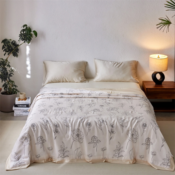 91家纺网 家纺一手货源 找家纺 安莱生活 2024新款莱赛尔天丝50支宽边工艺款单夏被被子被芯 天丝夏被-菲青