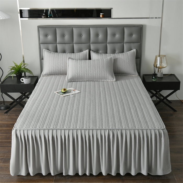 91家纺网 家纺一手货源 找家纺 鑫钰 2024新款10mm加厚天丝乳胶凉席床裙款 床裙款-淡雅灰