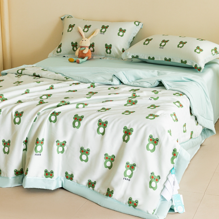 91家纺网 家纺一手货源 找家纺 2024新A类40S天丝莫代尔夏被四件套竹纤维凉感空调被卡通儿童夏凉被被子被芯小小青蛙