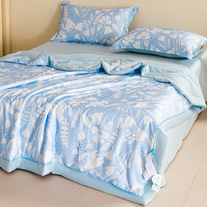 91家纺网 家纺一手货源 找家纺 2024新A类40S天丝莫代尔夏被四件套竹纤维凉感空调被卡通儿童夏凉被被子被芯摩卡猫-蓝
