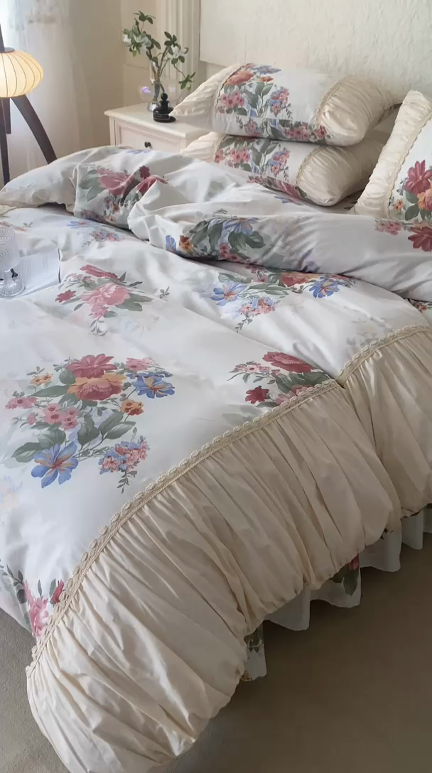 91家纺网 家纺一手货源 找家纺 婳庭家居 2024新款法式全棉四件套 幽香