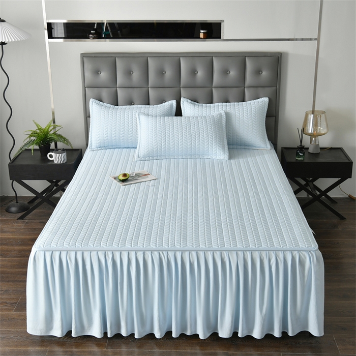 91家纺网 家纺一手货源 找家纺 鑫钰 2024新款10mm加厚天丝乳胶凉席床裙款 床裙款-天空蓝