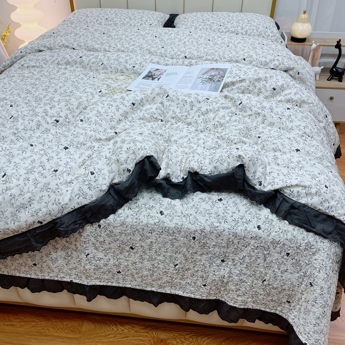 91家纺网 家纺一手货源 找家纺 暖居 2024新款砂洗棉花被套全棉床盖四件套绗缝夹棉纯棉床盖三件套 南法假日