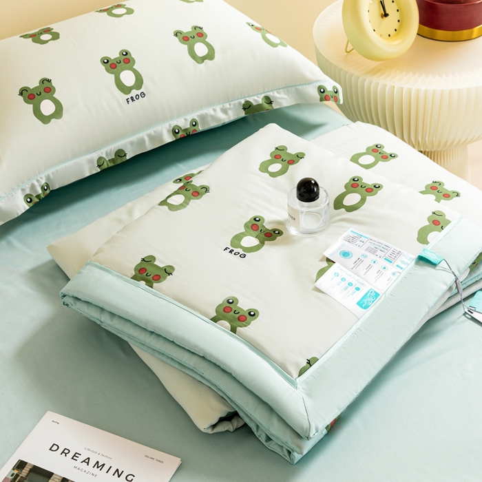 91家纺网 家纺一手货源 找家纺 2024新A类40S天丝莫代尔夏被四件套竹纤维凉感空调被卡通儿童夏凉被被子被芯小小青蛙