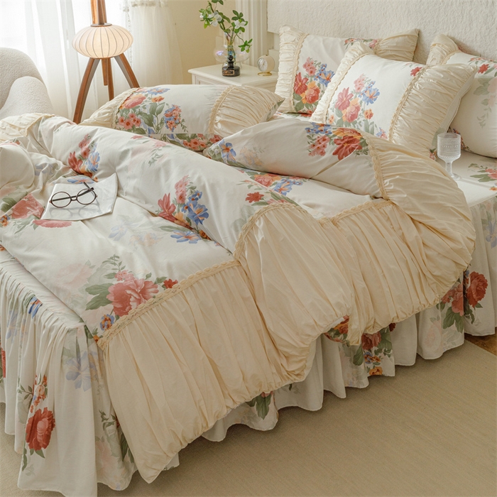 91家纺网 家纺一手货源 找家纺 婳庭家居 2024新款法式全棉四件套 幽香