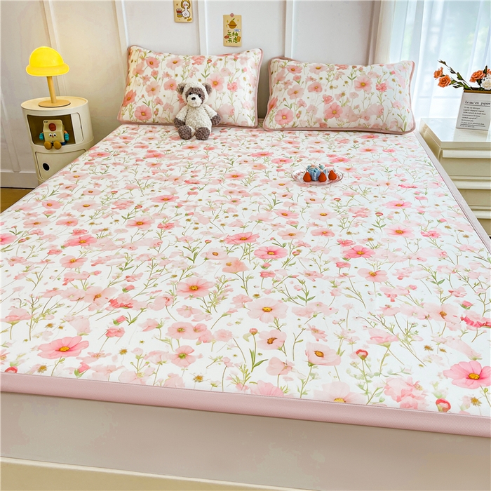 91家纺网 家纺一手货源 找家纺 喜居 2024新款A类凉感冰丝凉席 粉色小雏菊