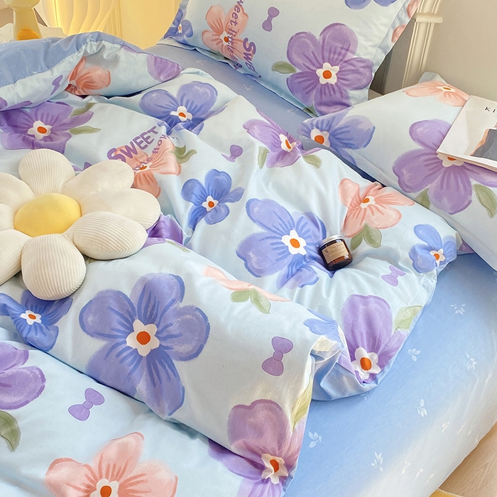 91家纺网 家纺一手货源 找家纺 珂博家纺 2024新款轻柔感全棉印花纯棉四件套 花间蜜语