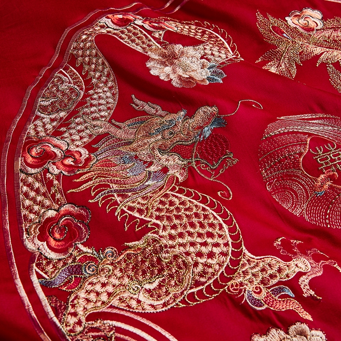 91家纺网 家纺一手货源 找家纺 晶缦家纺 2024纯棉全棉60支贡缎长绒棉刺绣花婚庆四件套--绣花贴边床单款 龙凤呈祥