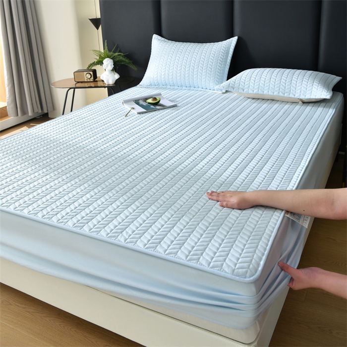 91家纺网 家纺一手货源 找家纺 鑫钰 2024新款10mm加厚天丝乳胶凉席床笠款 天空蓝