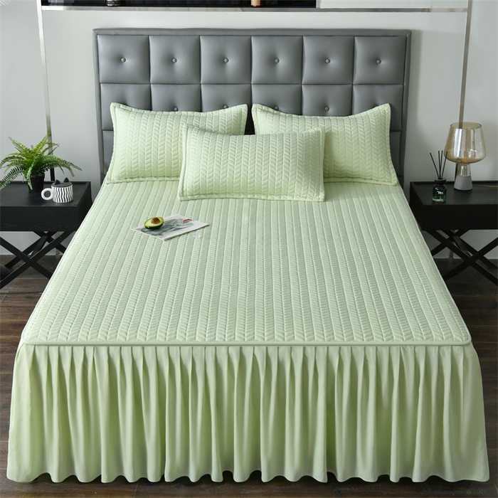 91家纺网 家纺一手货源 找家纺 鑫钰 2024新款10mm加厚天丝乳胶凉席床裙款 床裙款-清新绿