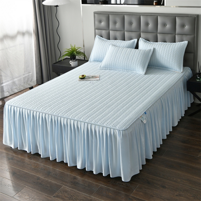 91家纺网 家纺一手货源 找家纺 鑫钰 2024新款10mm加厚天丝乳胶凉席床裙款 床裙款-天空蓝