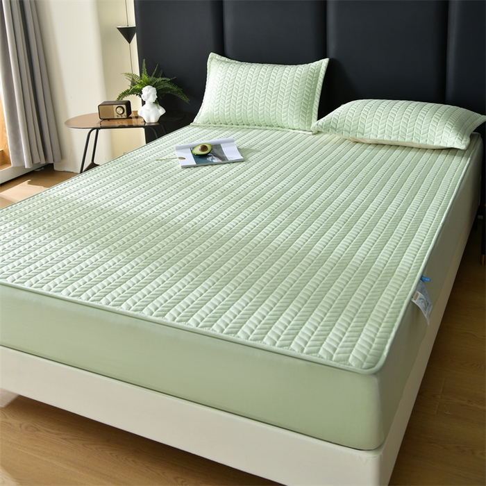 91家纺网 家纺一手货源 找家纺 鑫钰 2024新款10mm加厚天丝乳胶凉席床笠款 清新绿