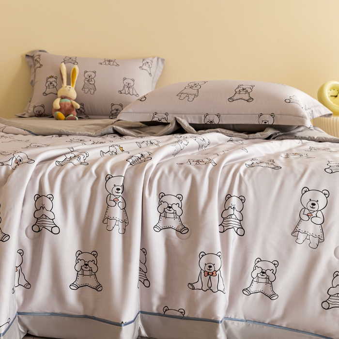 91家纺网 家纺一手货源 找家纺 2024新A类40S天丝莫代尔夏被四件套竹纤维凉感空调被卡通儿童夏凉被被子被芯幸福一家