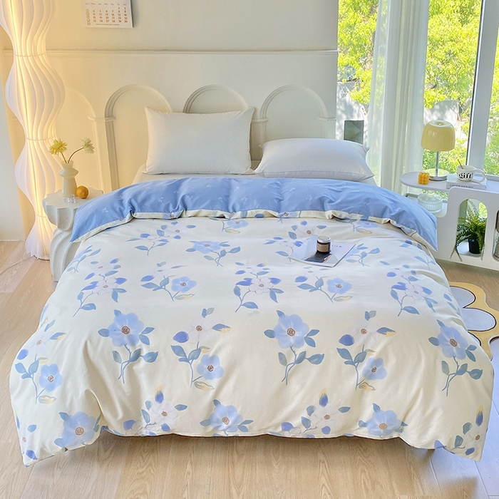 91家纺网 家纺一手货源 找家纺 珂博家纺 2024新款轻柔感全棉印花单品四件套系列-单床单单床笠 蓝色花海