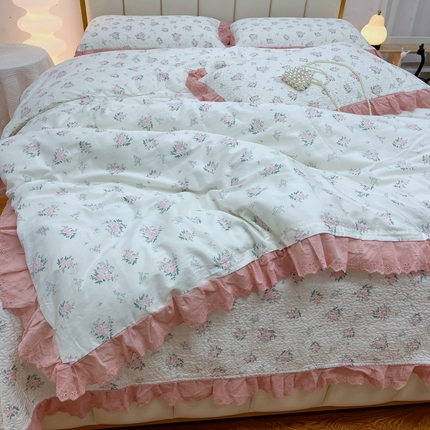 91家纺网 家纺一手货源 找家纺 暖居 2024新款砂洗棉花被套全棉床盖四件套绗缝夹棉纯棉床盖三件套 花期