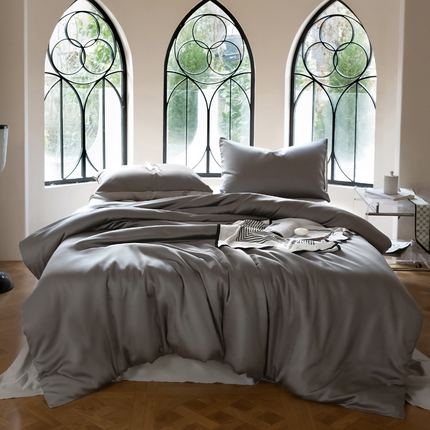 91家纺网 家纺一手货源 找家纺 佳汐蓝 2024新款AB版高支高密莱赛尔兰精天丝柔单被套 实拍图 柔-经典灰+椰子灰